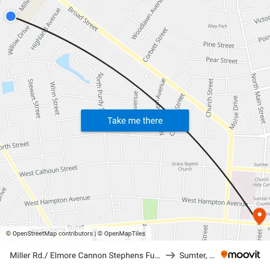 Miller Rd./ Elmore Cannon Stephens Funeral to Sumter, SC map