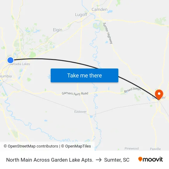 North Main Across Garden Lake Apts. to Sumter, SC map
