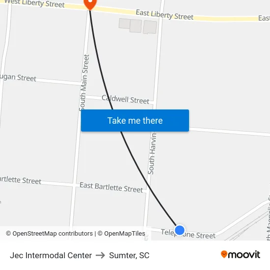 Jec Intermodal Center to Sumter, SC map