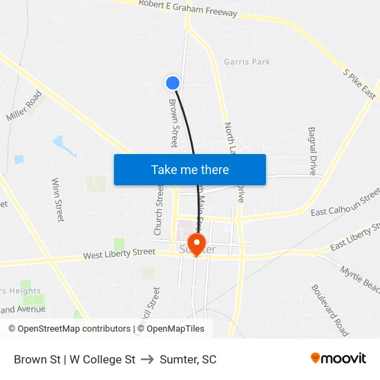 Brown St | W College St to Sumter, SC map