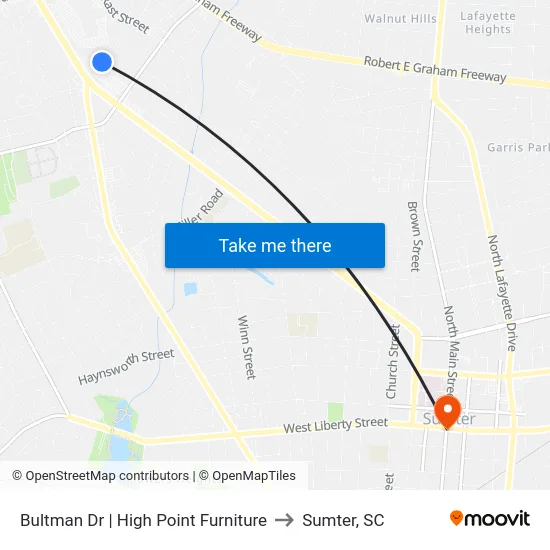 Bultman Dr | High Point Furniture to Sumter, SC map