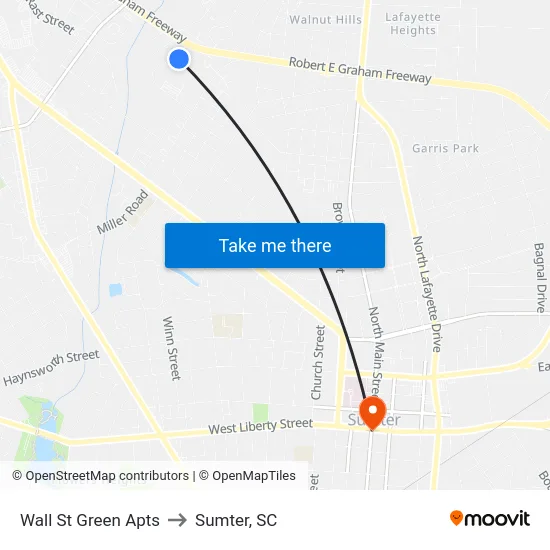Wall St Green Apts to Sumter, SC map