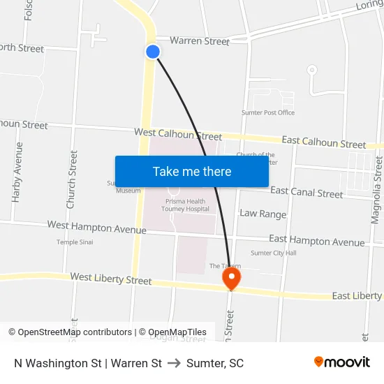 N Washington St | Warren St to Sumter, SC map