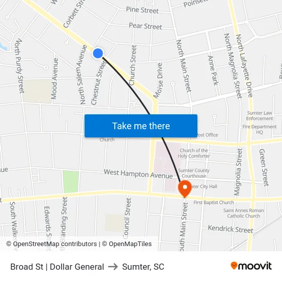Broad St | Dollar General to Sumter, SC map