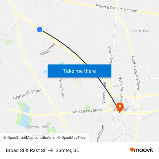 Broad St & Rast St to Sumter, SC map