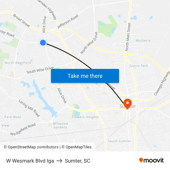 W Wesmark Blvd Iga to Sumter, SC map