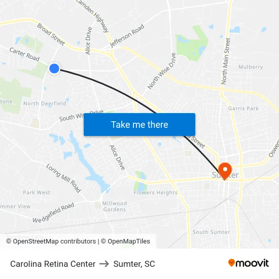 Carolina Retina Center to Sumter, SC map