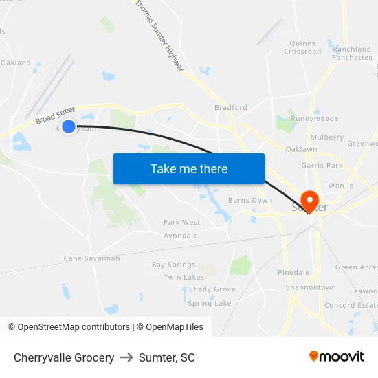 Cherryvalle Grocery to Sumter, SC map