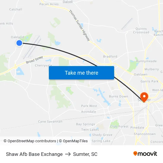 Shaw Afb Base Exchange to Sumter, SC map