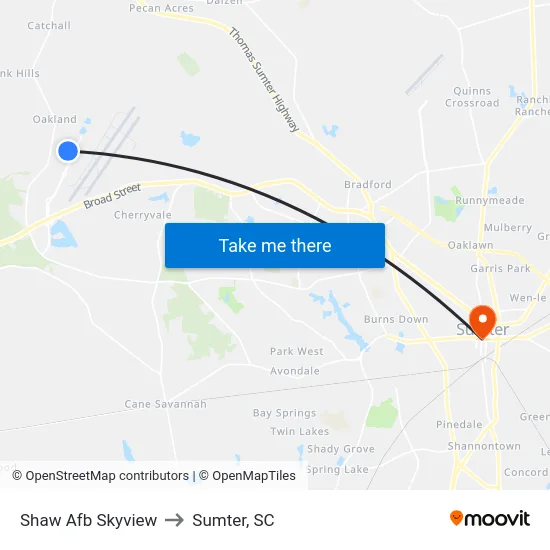Shaw Afb Skyview to Sumter, SC map