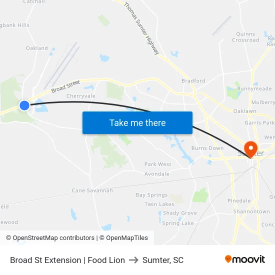 Broad St Extension | Food Lion to Sumter, SC map