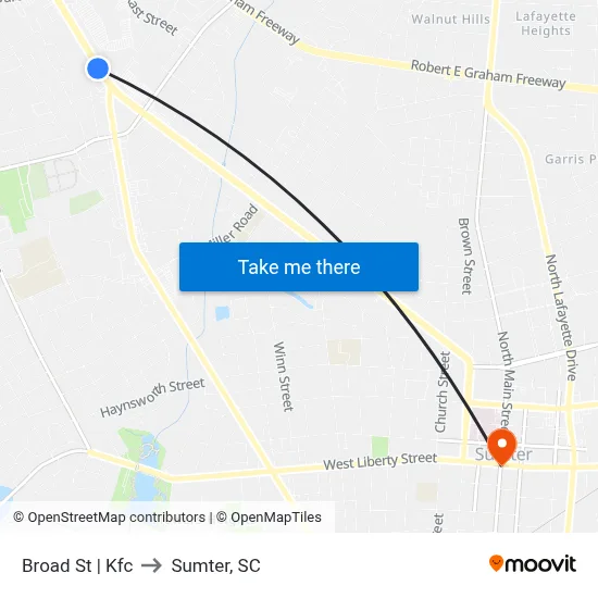 Broad St | Kfc to Sumter, SC map