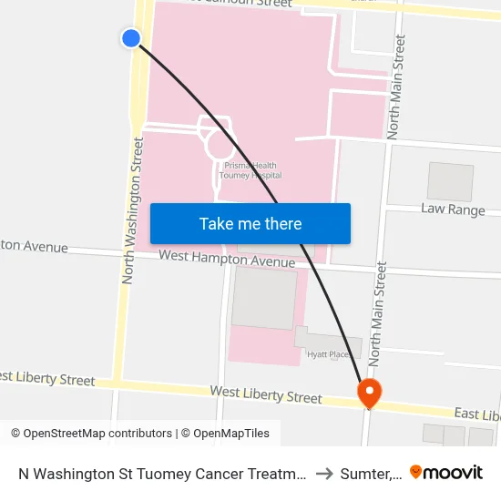 N Washington St Tuomey Cancer Treatment Center to Sumter, SC map
