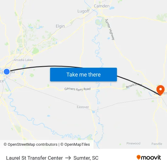 Laurel St Transfer Center to Sumter, SC map