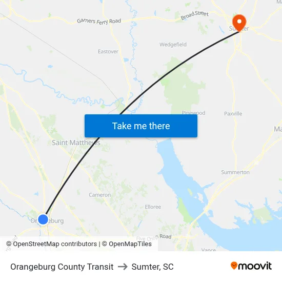 Orangeburg County Transit to Sumter, SC map