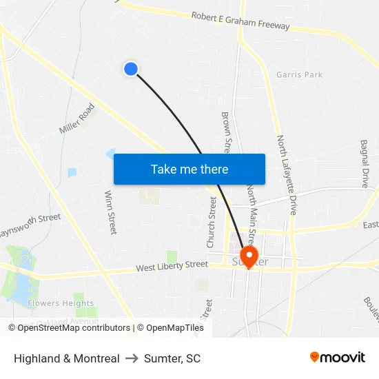 Highland & Montreal to Sumter, SC map