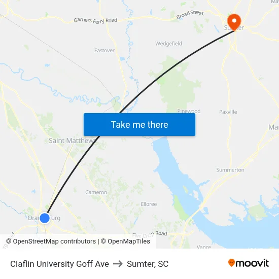 Claflin University Goff Ave to Sumter, SC map