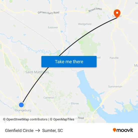 Glenfield Circle to Sumter, SC map