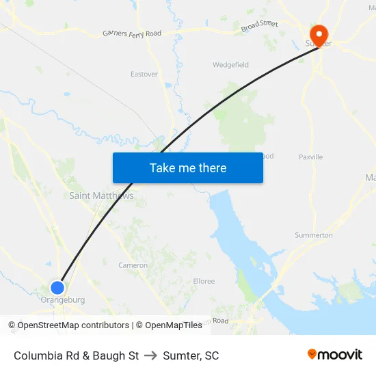 Columbia Rd & Baugh St to Sumter, SC map
