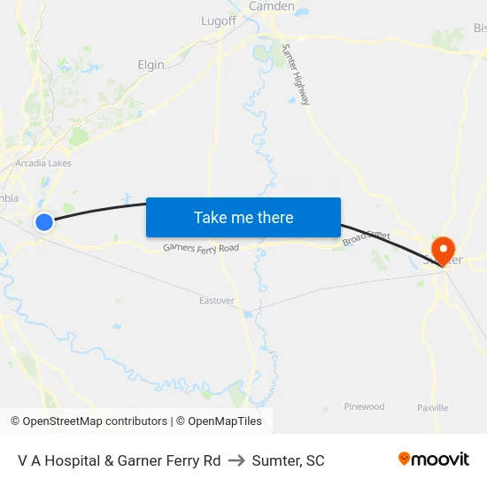 V A Hospital & Garner Ferry Rd to Sumter, SC map