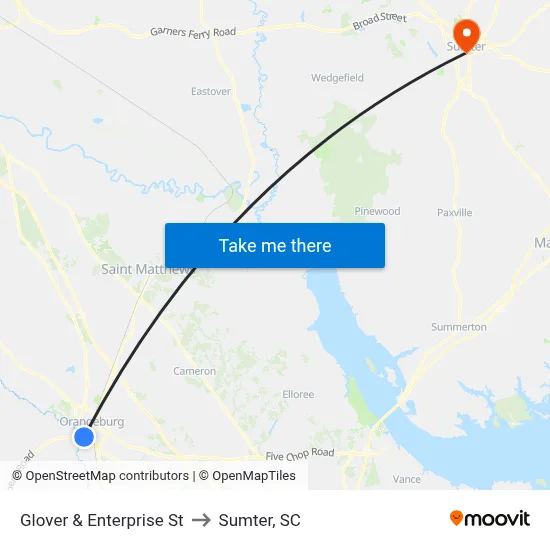 Glover & Enterprise St to Sumter, SC map