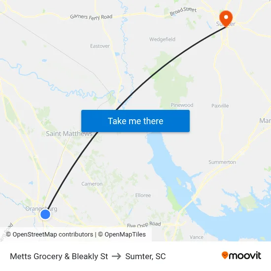 Metts Grocery & Bleakly St to Sumter, SC map