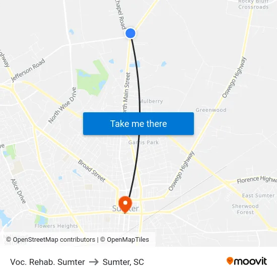 Voc. Rehab. Sumter to Sumter, SC map