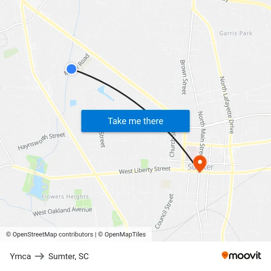 Ymca to Sumter, SC map