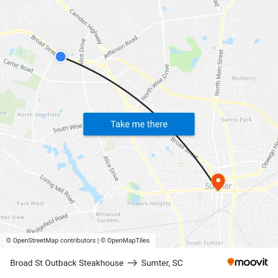 Broad St Outback Steakhouse to Sumter, SC map