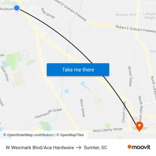 W Wesmark Blvd/Ace Hardware to Sumter, SC map