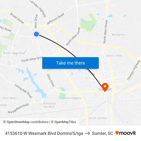 4153610-W Wesmark Blvd Domino'S/Iga to Sumter, SC map