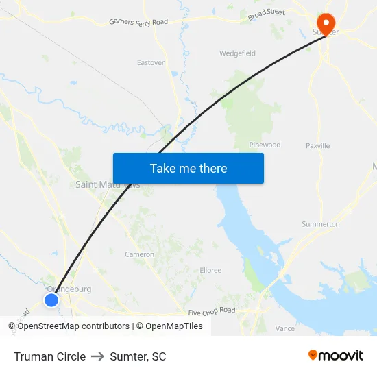 Truman Circle to Sumter, SC map