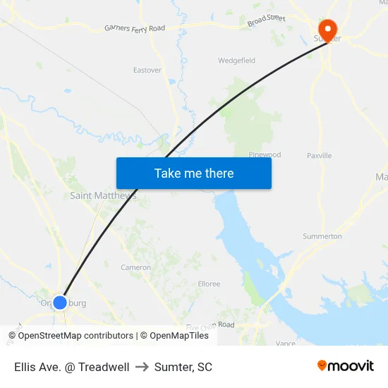 Ellis Ave. @ Treadwell to Sumter, SC map
