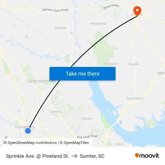 Sprinkle Ave. @ Pineland St. to Sumter, SC map