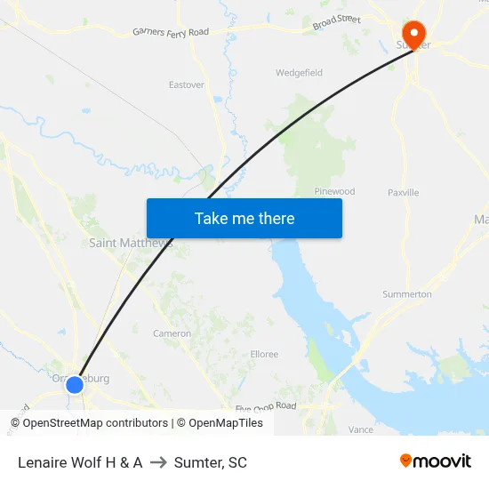 Lenaire Wolf H & A to Sumter, SC map
