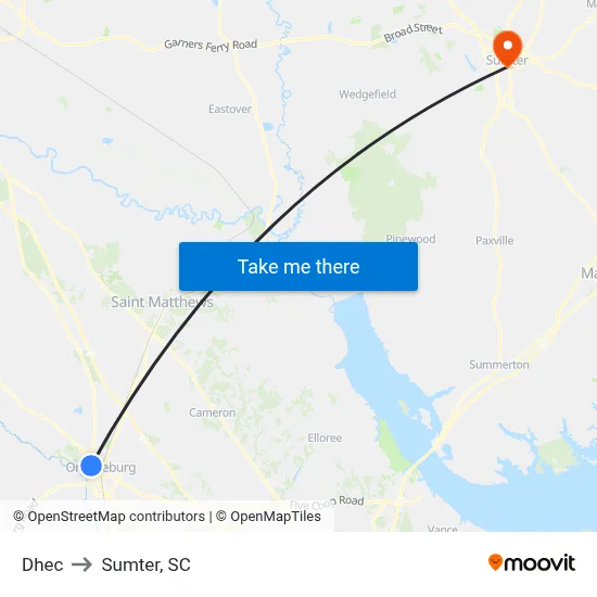 Dhec to Sumter, SC map