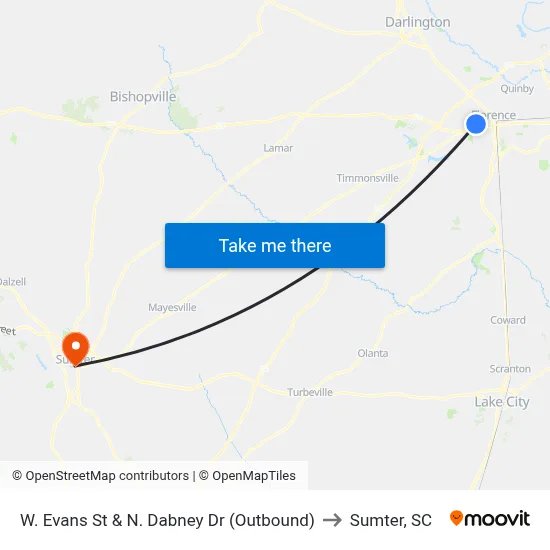 W. Evans St & N. Dabney Dr (Outbound) to Sumter, SC map