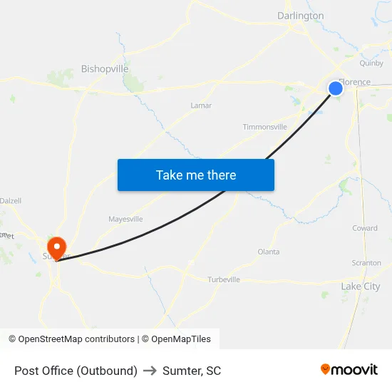 Post Office (Outbound) to Sumter, SC map