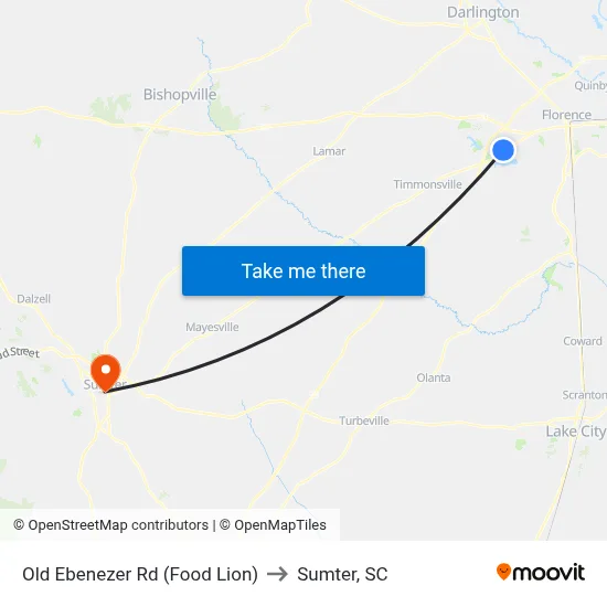 Old Ebenezer Rd (Food Lion) to Sumter, SC map