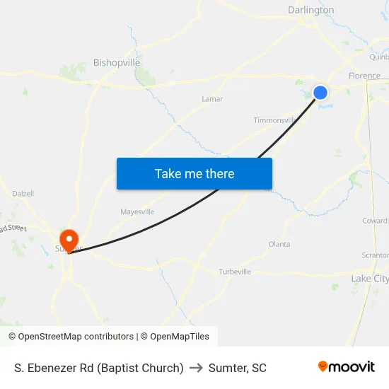 S. Ebenezer Rd (Baptist Church) to Sumter, SC map