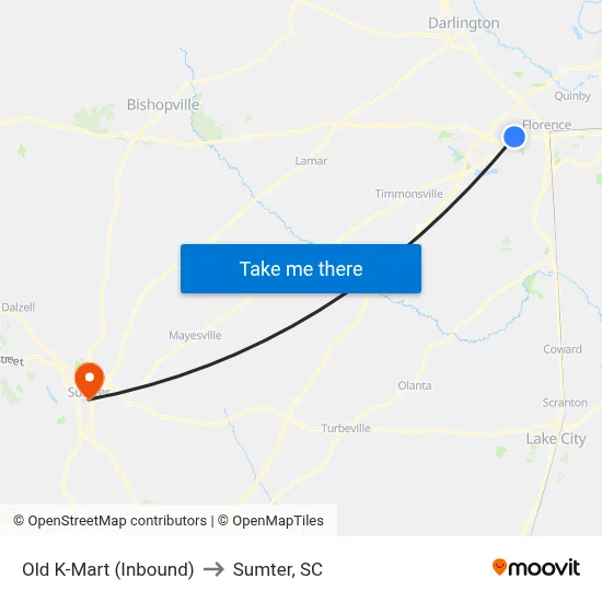 Old K-Mart (Inbound) to Sumter, SC map