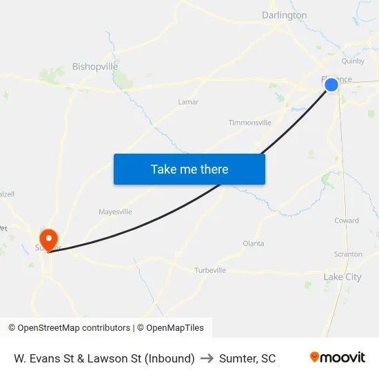 W. Evans St & Lawson St (Inbound) to Sumter, SC map