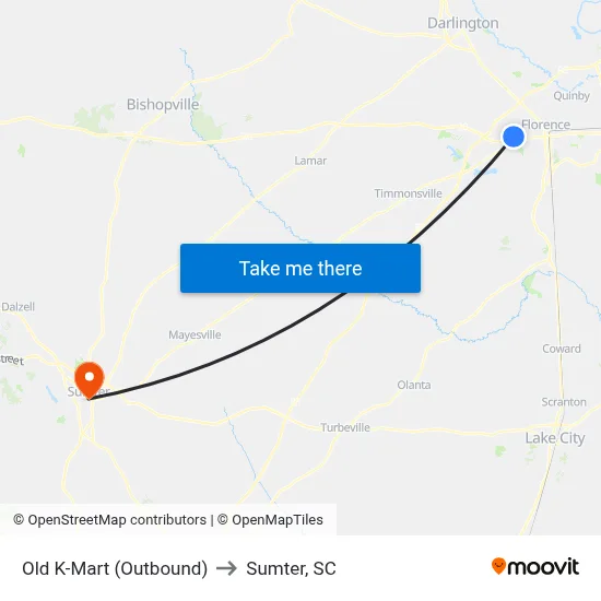 Old K-Mart (Outbound) to Sumter, SC map