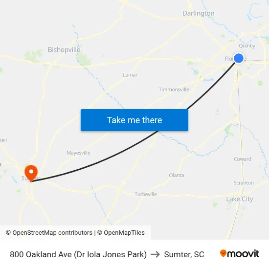 800 Oakland Ave (Dr Iola Jones Park) to Sumter, SC map