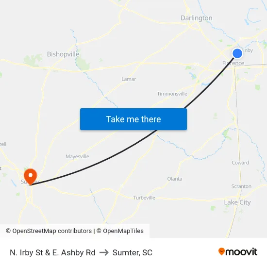 N. Irby St & E. Ashby Rd to Sumter, SC map