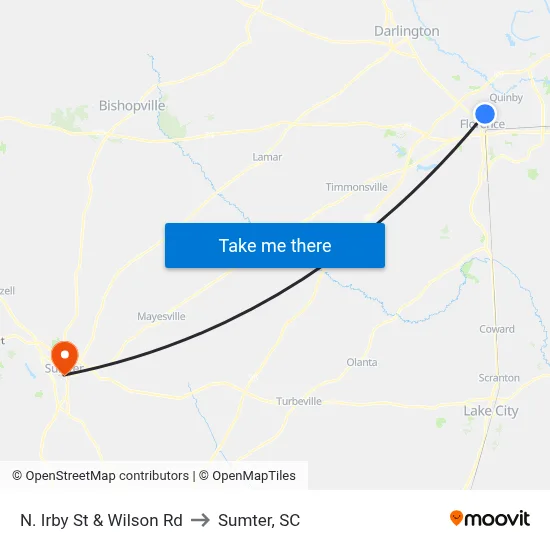 N. Irby St & Wilson Rd to Sumter, SC map