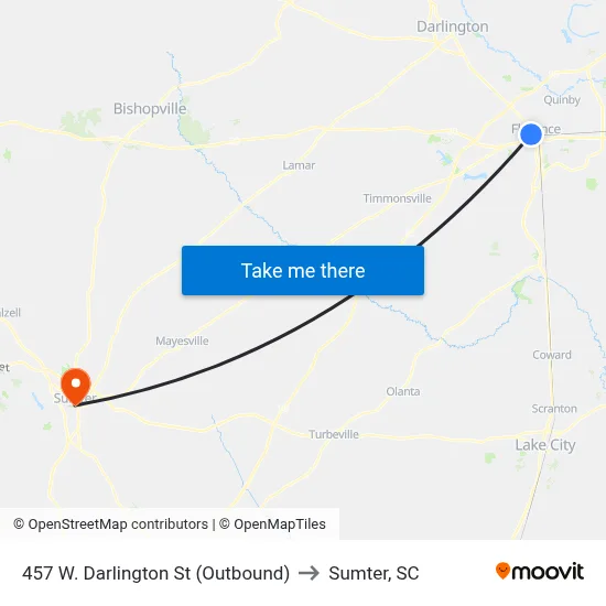 457 W. Darlington St (Outbound) to Sumter, SC map