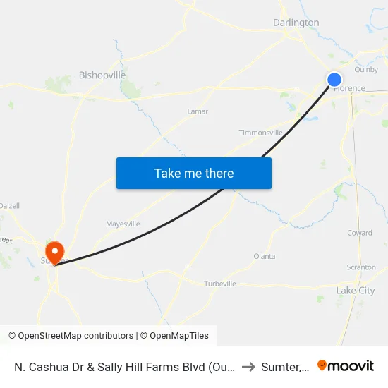 N. Cashua Dr & Sally Hill Farms Blvd (Outbound) to Sumter, SC map