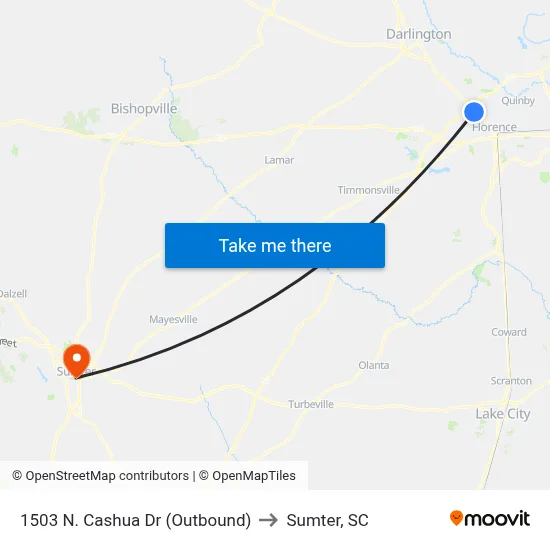 1503 N. Cashua Dr (Outbound) to Sumter, SC map