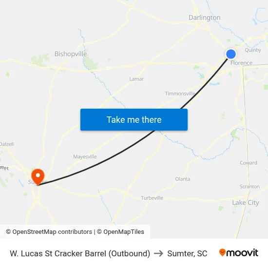 W. Lucas St Cracker Barrel (Outbound) to Sumter, SC map